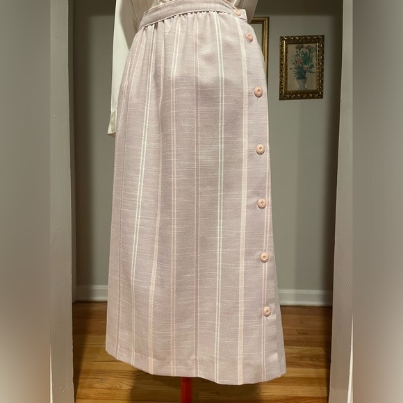 Vintage Dresses & Skirts - Vintage 80s Pastel Pink & Purple Striped A-Line Midi Skirt – Fits a size Small
